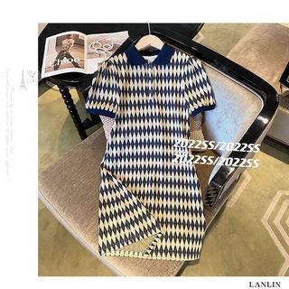 臺灣出貨 法式小香風POLO連衣裙女夏新款設計顯瘦氣質菱格A字半身裙 短袖洋裝 連衣裙 連身裙 洋裝 夏天裙子