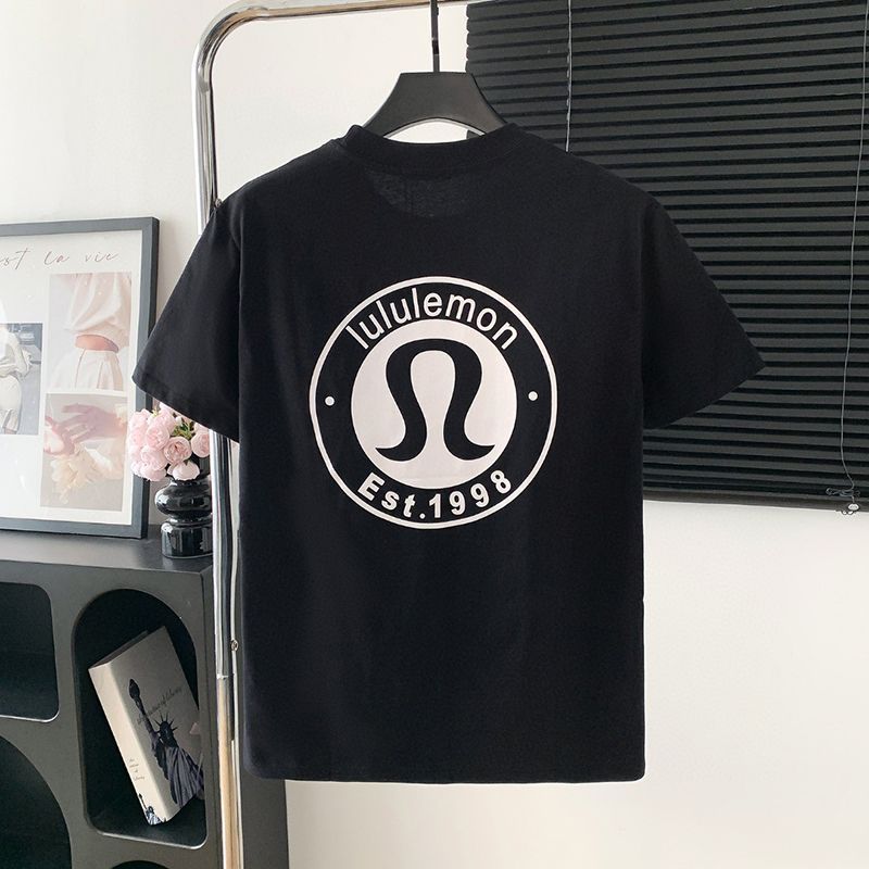 Lululemon新款純棉圓領T恤時尚情侶寬鬆半袖短袖印花休閒上衣男士女士百搭3.18