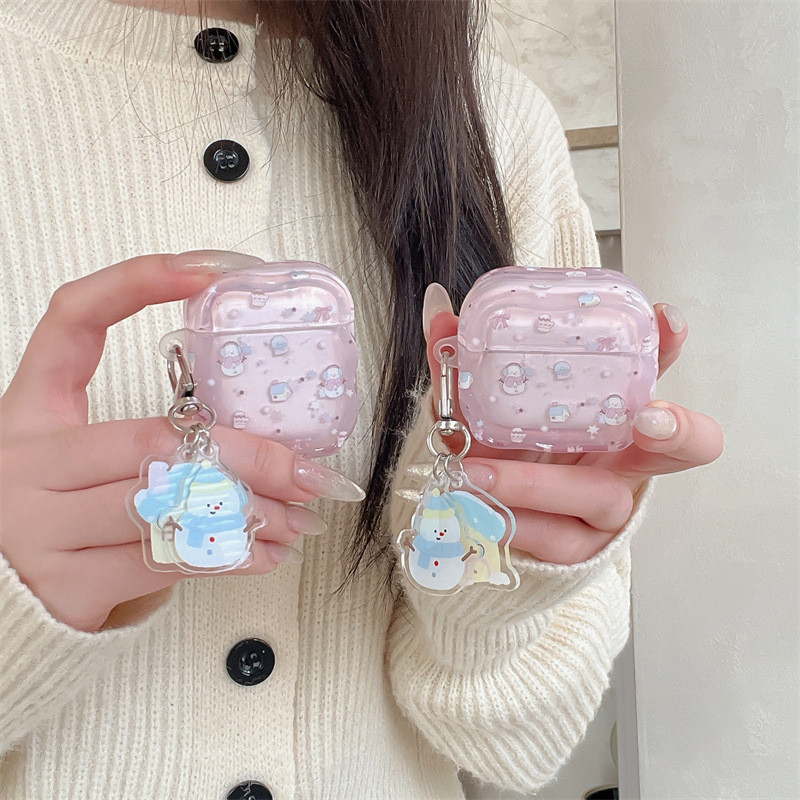 ✨熊·動漫實驗室✨蘋果耳機保護殼 小眾設計 透粉星星房屋雪人適用Airpods4/pro3耳機保護殻套二三代新款少女