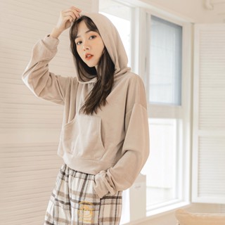 OB嚴選 純色細膩絨毛短版長袖連帽上衣 《AB17901》大尺碼/現貨/女裝