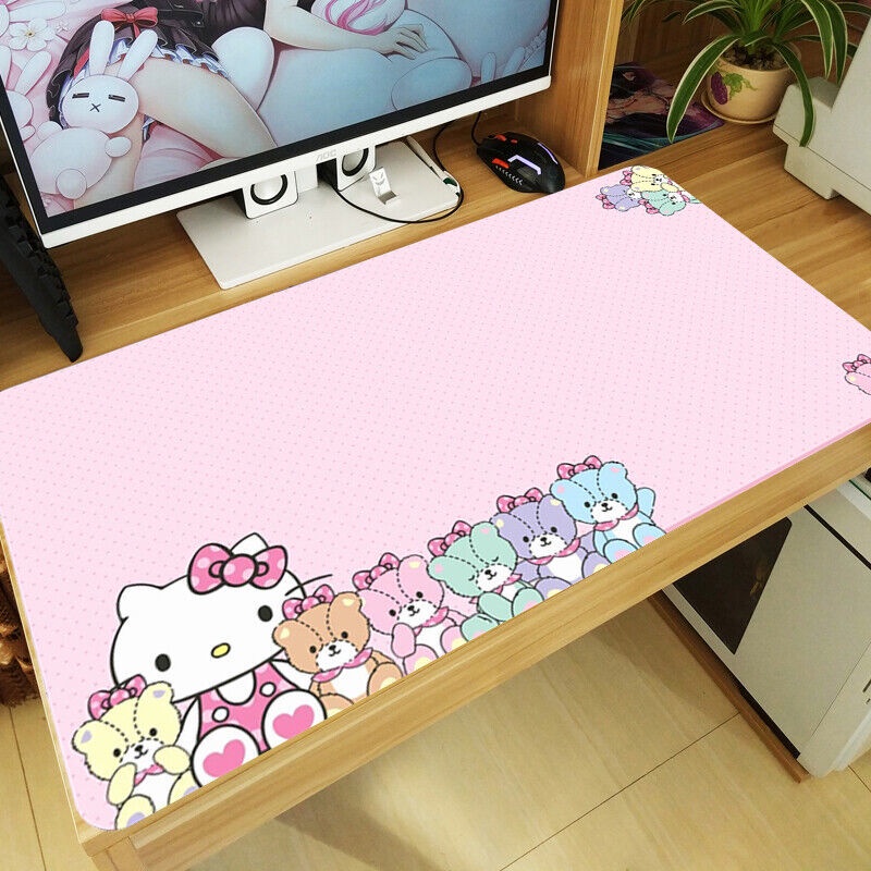可愛的 Hello Kitty 粉色鼠標墊大號鍵盤墊桌面鼠標墊遊戲墊
