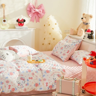 可愛Hello Kitty 系列純棉4合1床上用品套裝床單床包枕套被套單人加大雙人床標準雙人床現貨