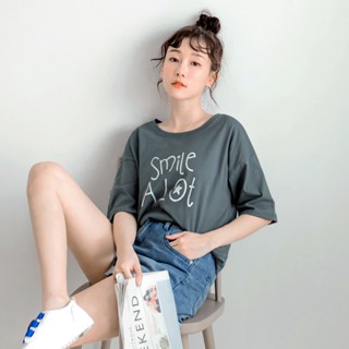 OB嚴選 高含棉寬鬆英文印字五分袖上衣 《AB12332》大尺碼/現貨/女裝