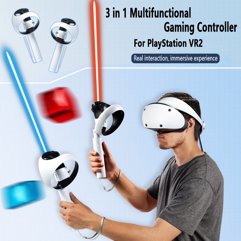 適用於索尼 PS VR2 遊戲控制器長棒手柄雙光劍高爾夫/棒球/羽毛球/排遊戲光劍手柄支架棒遊戲配件