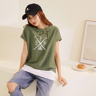 OB嚴選 假兩件棉質手繪印花短袖上衣 《AB18291》大尺碼/現貨/女裝