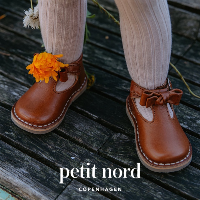 丹麥 Petit Nord【限量現貨】白蘭地棕T字蝴蝶結手工製小皮鞋