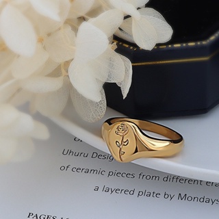 鈦鋼法式玫瑰花戒指女 不褪色 鍍18K金 韓國ins 高品質時尚飾品