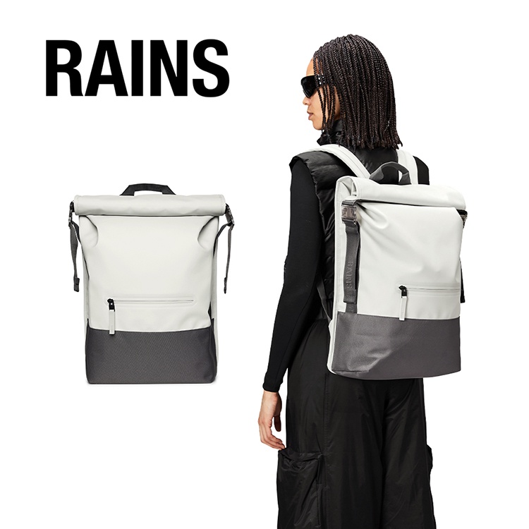 丹麥RAINS｜Trail Rolltop Backpack W3 織帶防水捲蓋後背包 - Ash 灰白色