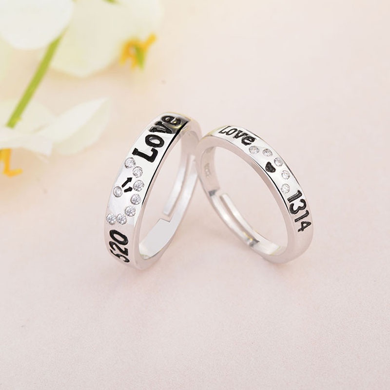 銀盤 1 件情侶戒指開口學生創意心形戒指時鐘婚禮