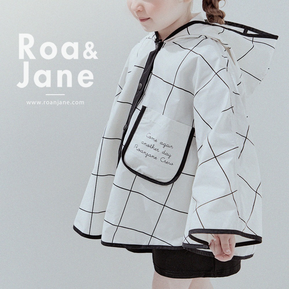 《24H出貨》韓國專櫃 Roa&amp;Jane  韓國設計 黑白格紋披風式雨衣 童裝 兒童雨衣 披風雨衣