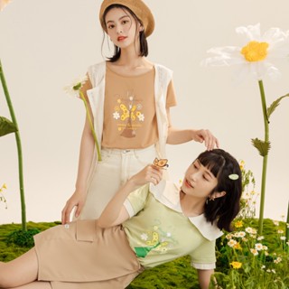 OB嚴選 芬蘭插畫Hihka．蝴蝶印花船型領合身上衣 《IH0019》大尺碼/現貨/女裝