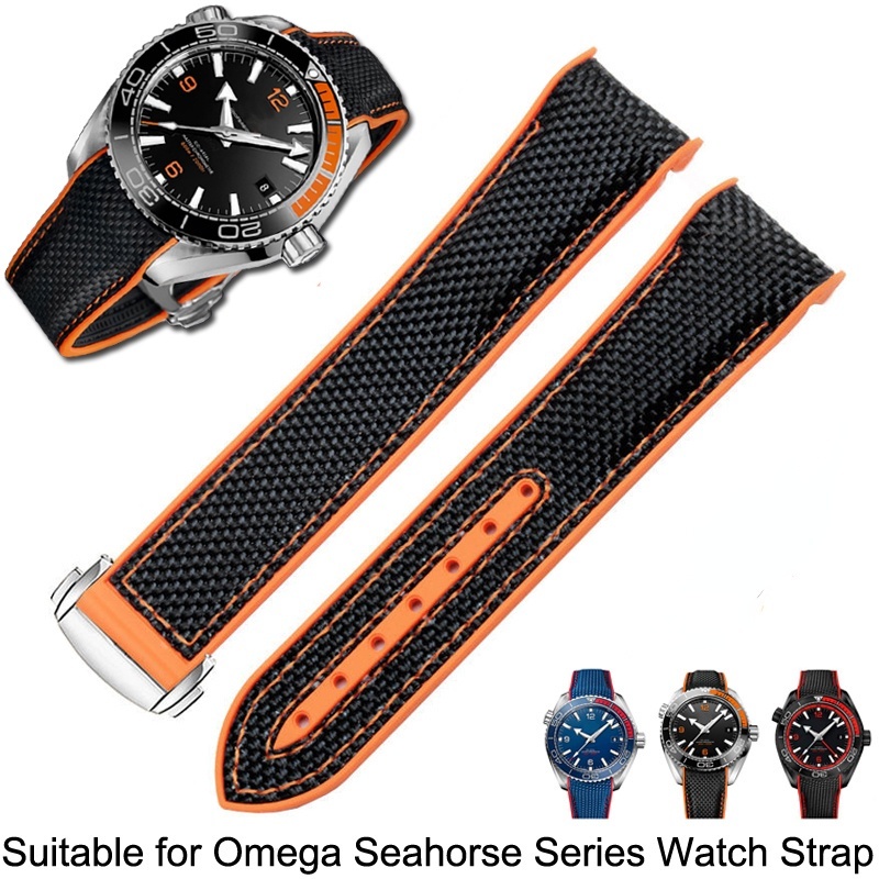 手錶手鍊適用於歐米茄 300 SEAMASTER 600 PLANET OCEAN 折疊扣矽膠尼龍錶帶