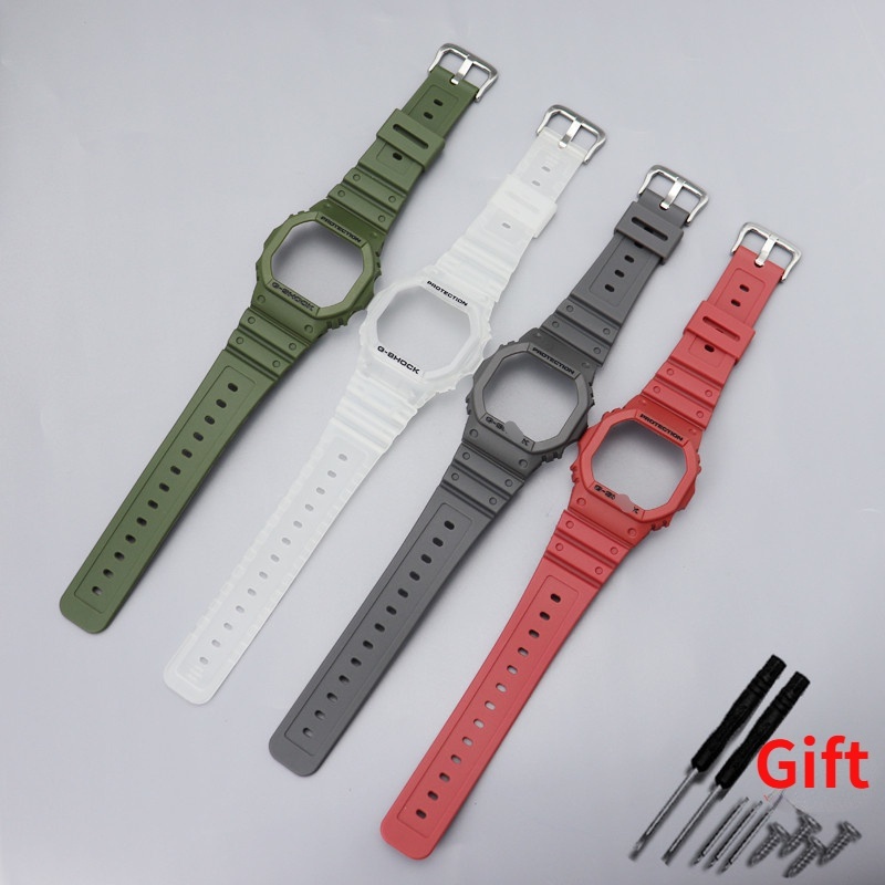 樹脂錶帶錶帶帶表圈適用於卡西歐 G-SHOCK DW 5600 5025 錶帶錶殼運動防水替換手鍊配件