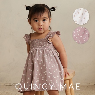 美國 Quincy Mae 方領荷葉飛袖有機棉洋裝組