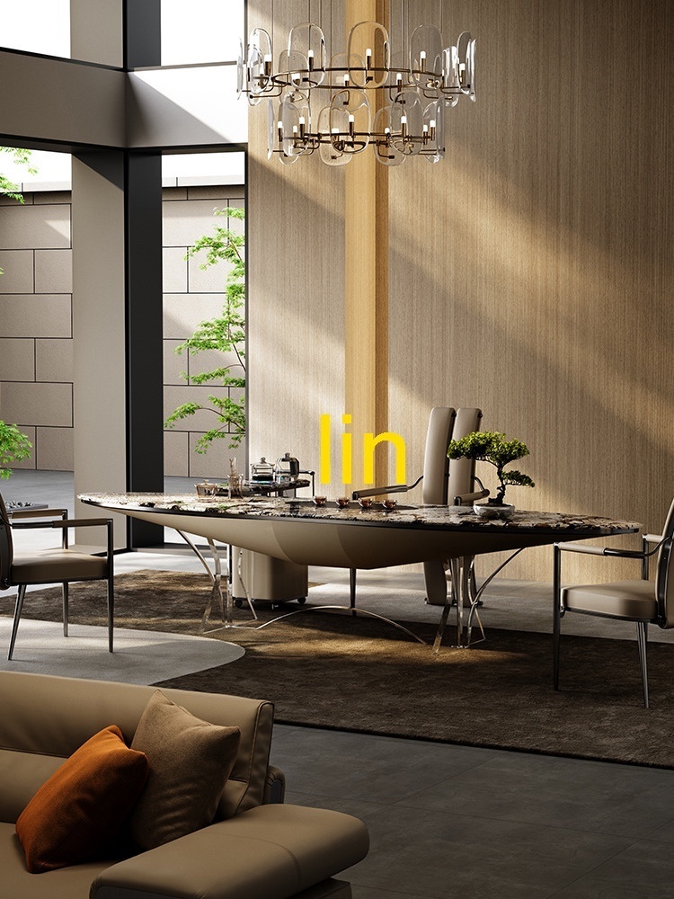 lin天然大理石茶桌現代簡約高級感功夫茶桌椅組合一體懸浮泡茶台