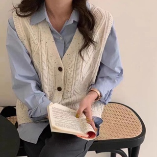 韓版針織馬甲女 復古v領毛衣背心 無袖無袖上衣