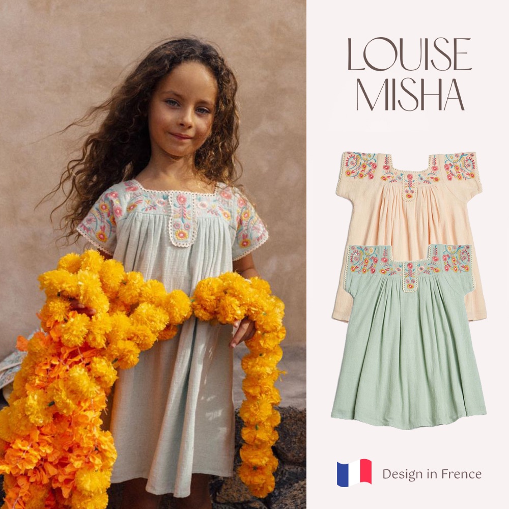 法國 Louise Misha 彩色花朵刺繡短袖洋裝 純棉 法國設計 童裝 女孩套裝 女童洋裝 氣質洋裝 連身裙