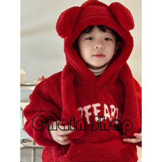【ChainBaby】兒童衛衣男女童冬季羊羔絨連帽外套寶寶兔耳朵紅色年服字母毛毛衣