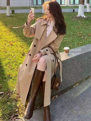 好福運- 風衣外套女春秋季2025年新韓版中長款英倫風寬鬆過膝氣質流行大衣