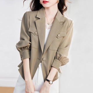休閒長袖外套女2024秋裝新款韓版西裝上衣百搭夾克寬鬆短版風衣