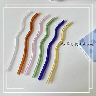 ins玻璃吸管彩色波浪彎曲耐高溫吸管迴圈使用環保果汁攪拌棒