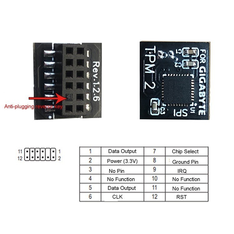 ♞,♘,用於技嘉 GC-TPM20 平台配件的替換 TPM 2.0 安全模塊 SPI 12Pin / LPC 12Pin