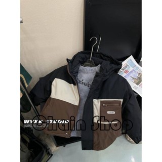 【ChainBaby】兒童外套 男童外套 三色拼接防水連帽鋪棉外套 冬季新款男童中大童韓版棉服風衣外套 寶寶保暖舒適外套