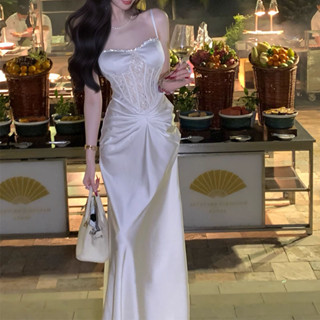 【K2aola女裝館】 【女神降臨】2025春裝氣質法式名媛蕾絲拼接魚骨吊帶連衣裙禮服裙
