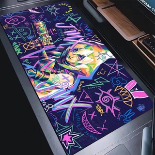 滑鼠墊 PC 900x400 彩色塗鴉桌面滑鼠墊英雄聯盟 Jinx 滑鼠墊筆記本電腦奧術動漫女孩鍵盤墊