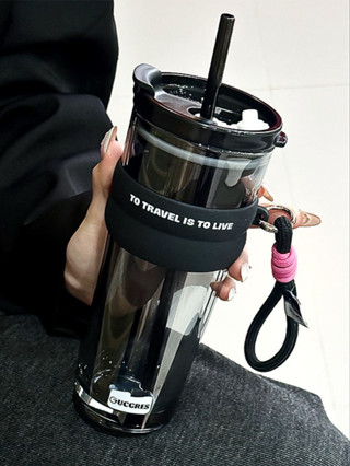 *免運到家& 高顏值新款咖啡杯女ins玻璃杯大容量辦公室吸管水杯飲料杯子男生
