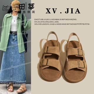 【Rebeka潮履臺】臺灣出貨 真皮勃肯涼鞋女夏季2024新款配裙子百搭防滑軟平底一字羅馬沙灘鞋