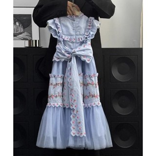 女童洋裝 夏季新款小女孩宮廷風碎花刺繡蓬蓬紗公主裙 禮服裙