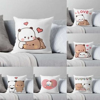 Panda Bear Hug Bubu Dudu 滌綸桃色方形枕套滌綸天鵝絨印花拉鍊裝飾房間靠墊套 45x45cm
