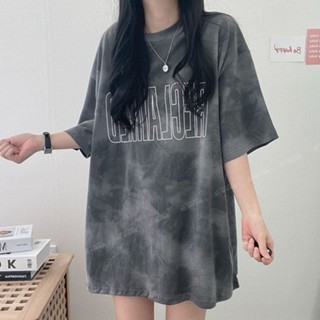 Susu蘇蘇.明天見 100%紮染短袖T恤女 新款 大碼夏季 韓版 寬鬆短袖 設計感 小眾中長款 上衣女 中長袖