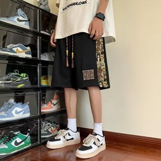 現貨 新品熱賣 男生大尺碼高級刺繡短褲 大尺碼國風中國刺繡短褲夏季小熊褲子寬鬆五分休閒運動運動褲沙灘褲