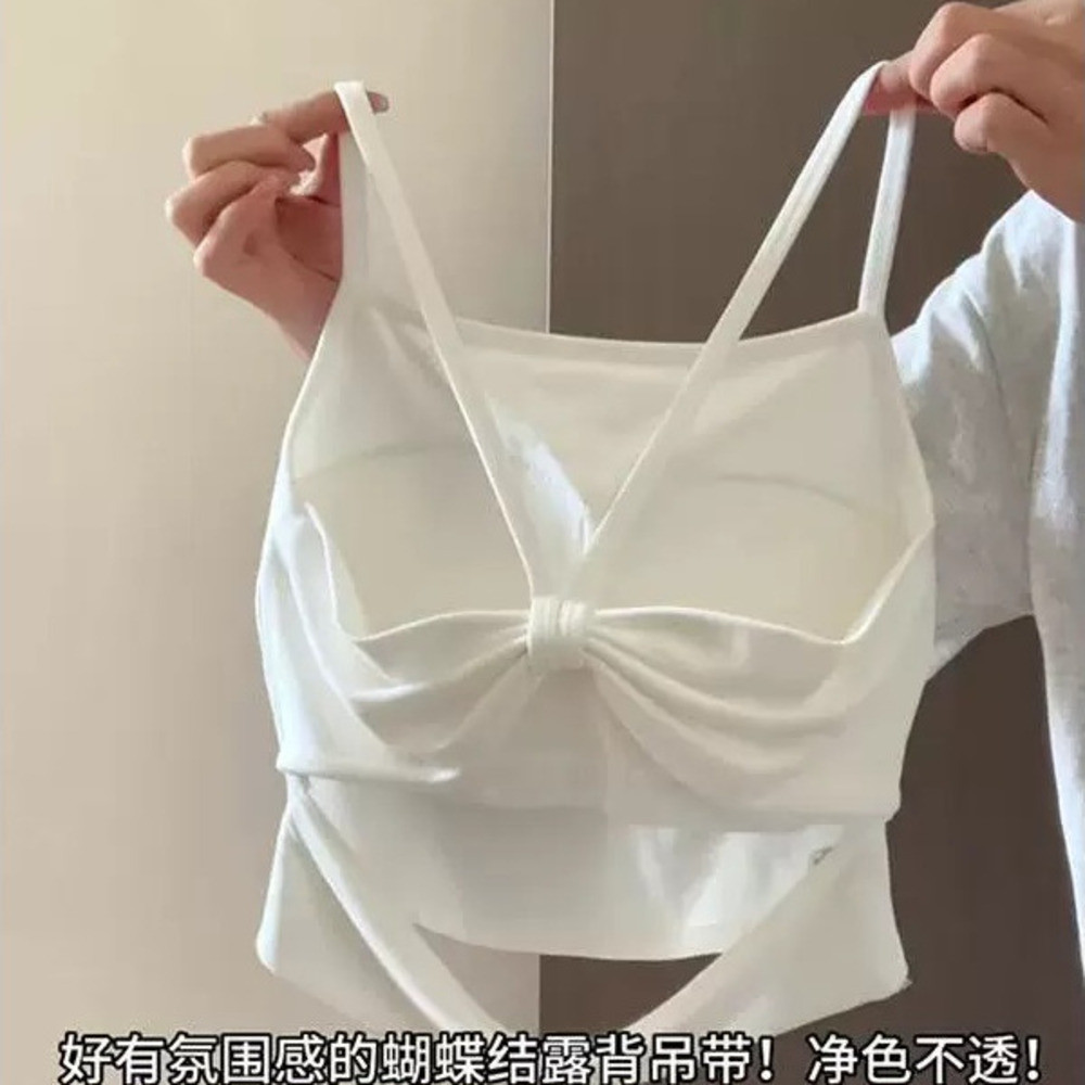 【桃園現貨⭐甜辣背心】夏季新款 多巴胺穿搭 镂空露背 帶墊子 背心女 夏季海邊上衣 辣妹背心