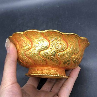 珍藏大唐貞觀宮廷手工御用鎏金鴛鴦擺件招財鴻雁金碗物件收藏