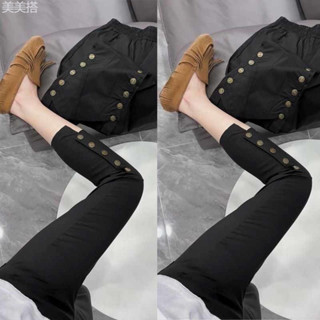 美美搭 2025夏季薄款黑色薄款女緊身七分褲煙管褲彈性顯瘦高腰速乾紙皮褲