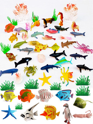 迷你海洋動物模型模擬海底生物海星螃蟹熱帶魚海豚配海草兒童玩具