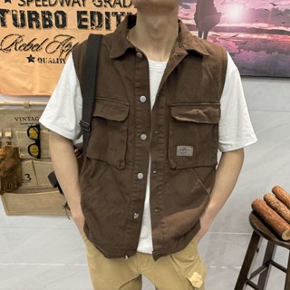 現貨#短板上衣 美式工裝牛仔馬甲男夏季潮牌機能寬鬆男士無袖美拉德馬夾外套 男生衣著 免運