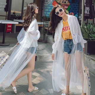 優質上新 防曬衣 女夏裝 新款韓版網紗拼接外套 長款顯瘦風衣 寬鬆防曬衣