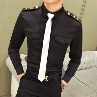 新品熱賣 襯衫 男士襯衫 空少制服 男 髮型師服裝 酒吧男模走秀衣服 KTV工作服 長袖襯衫