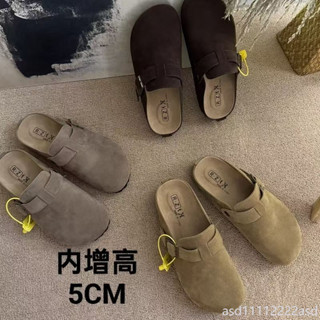 🔥臺灣熱賣🔥 內增高5CM勃肯鞋女春季厚底復古博肯懶人一腳蹬包頭半拖鞋小個子