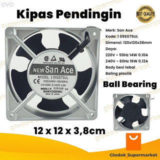 ♞San Ace 冷卻風扇 12cm 220V 冷卻風扇 AC 220 Volt 12 x 12 x 3.8cm 滾珠軸