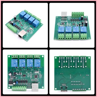 ♞,♘DC12V-24V 4路網路繼電器模組支援UDP模式TCP客戶端模式TCP