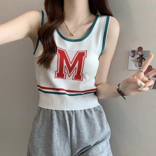 【2025臺灣出貨】 法式性感撞色字母針織吊帶背心女胖妹妹大碼夏季修身內搭打底上衣