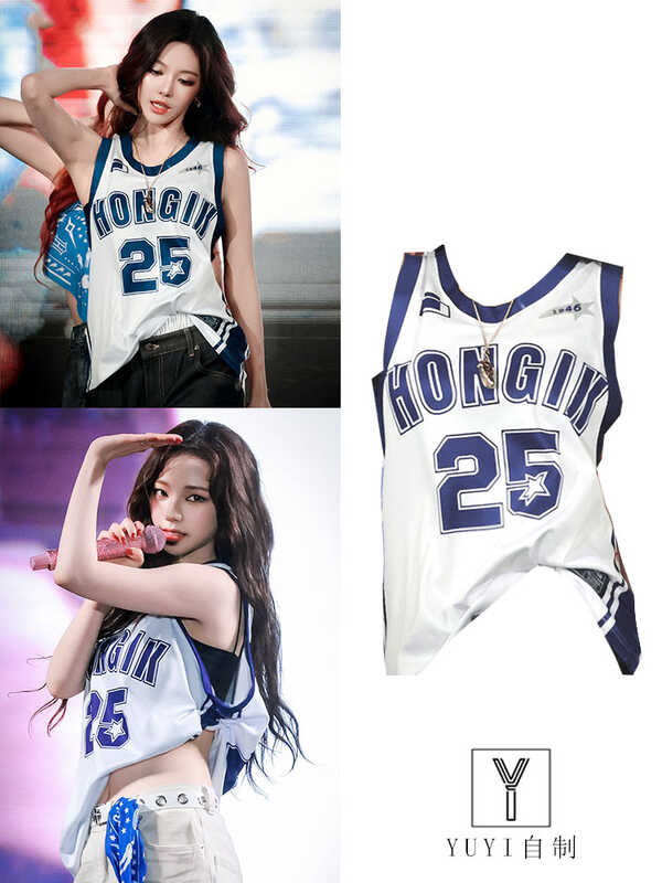 Aespa衣服 應援服 Aespa周邊 aespa柳智敏寧藝卓同款字母印花撞色背心球衣美式辣妹運動球服T恤 358