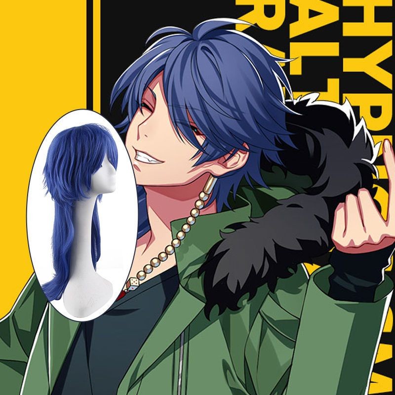 💖台灣 出貨💖萬聖節 動漫 cos假髮 催眠麥克風有棲川帝統 二次元 藍色 cosplay假髮 髮套 動漫周邊