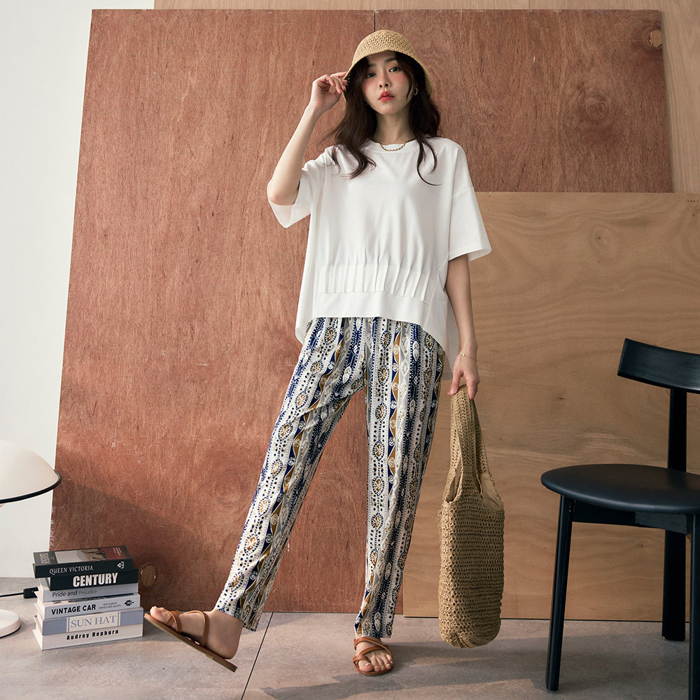 OB嚴選 涼感冰箱空氣紗腰鬆緊直筒褲 《BA7812》