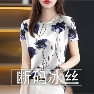 🔥臺灣免運🔥♞♘♙ 斷碼中老年民族風蕾絲打底衫女裝夏季新款洋氣印花t恤修身上衣|夏季韓版T恤|大尺碼女裝|ins潮媽